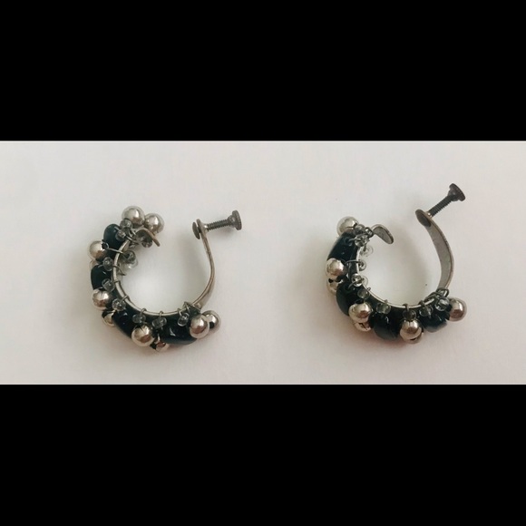 Screw Back Earrings Silver Color & Black Beads Handmade by Artist Original Owner - Picture 2 of 16